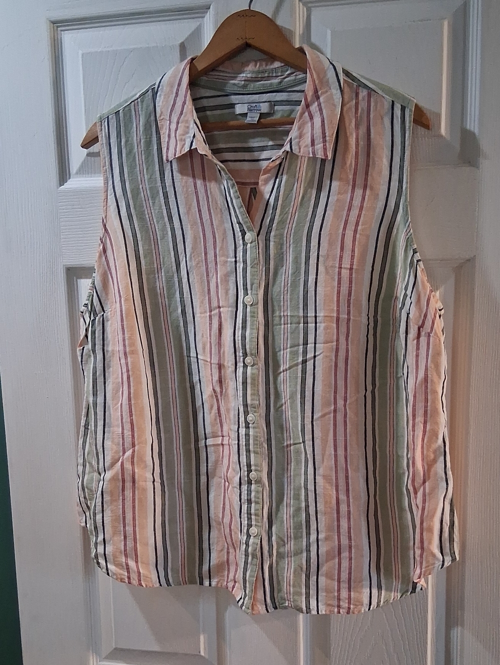 Croft & Barrow Striped Sleeveless Button-Front Shirt - Pastel Multi
